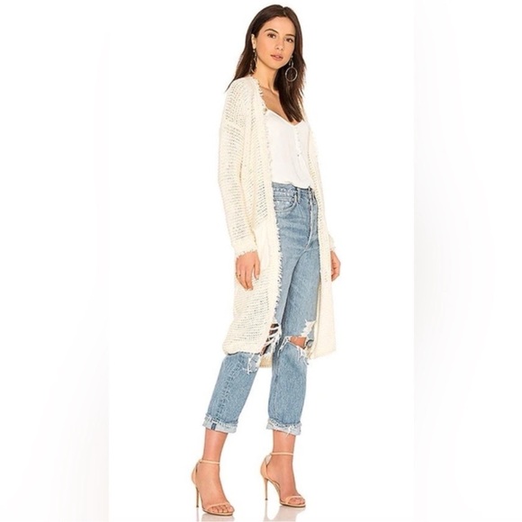 Free People Woodstock Cardi- Ivory Knit Boho Fringe Duster -size M - Picture 2 of 8